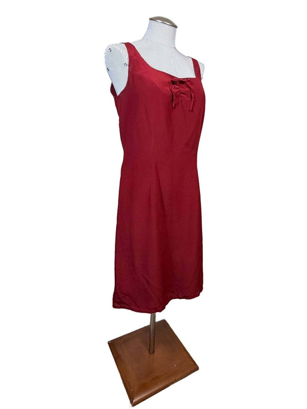 Vintage Y2K 100% Silk Maroon Red Knee Length Princess Shift Dress Merona 12 (8)